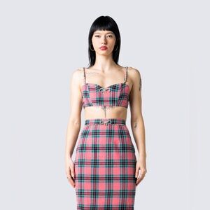 Finesse Amanda Multi Plaid Crop chic Top L CC10